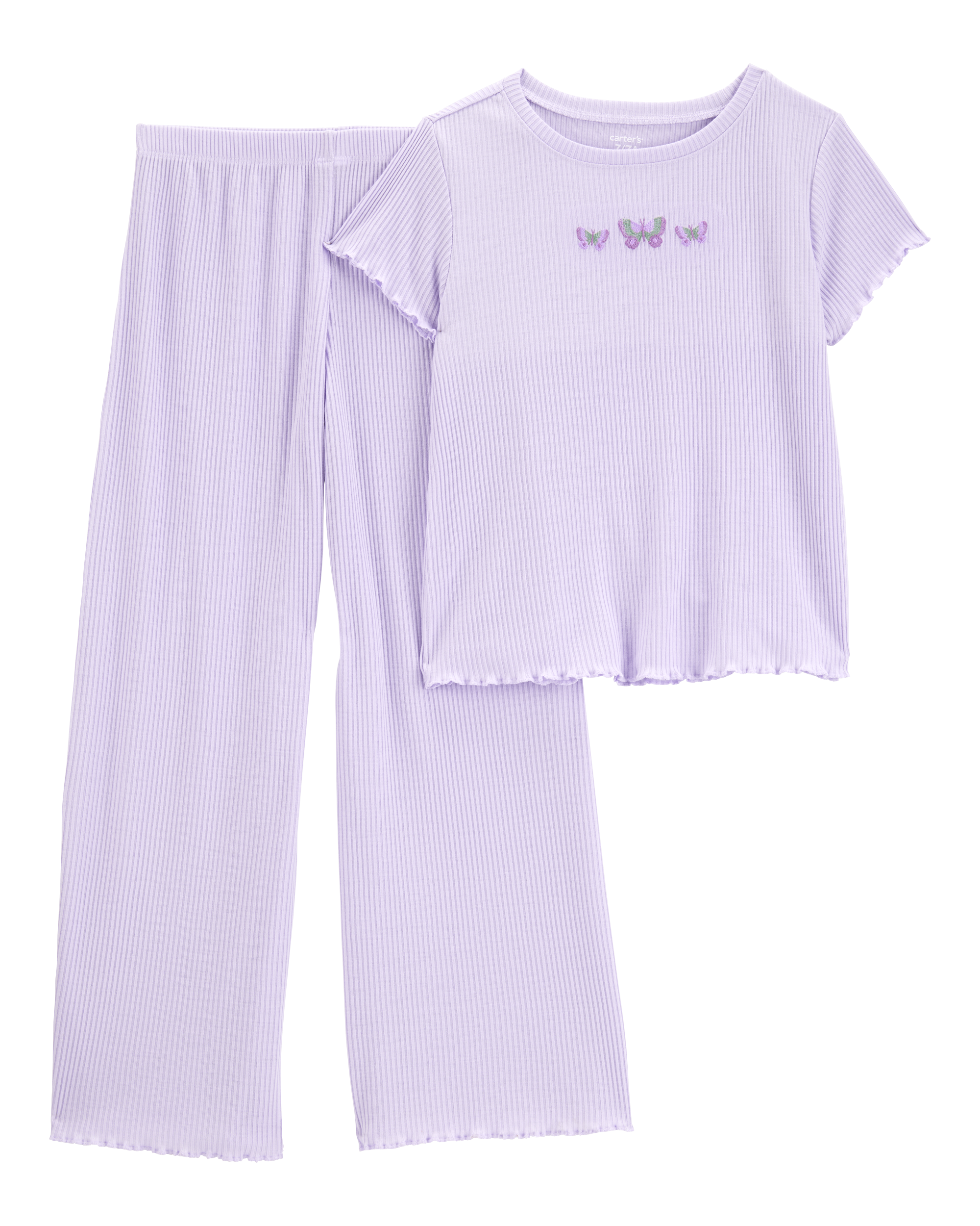 Girls Butterfly Loose Fit 2-Piece Pajamas - Purple