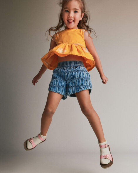 Toddler Girl Ruched Shorts in Chambray