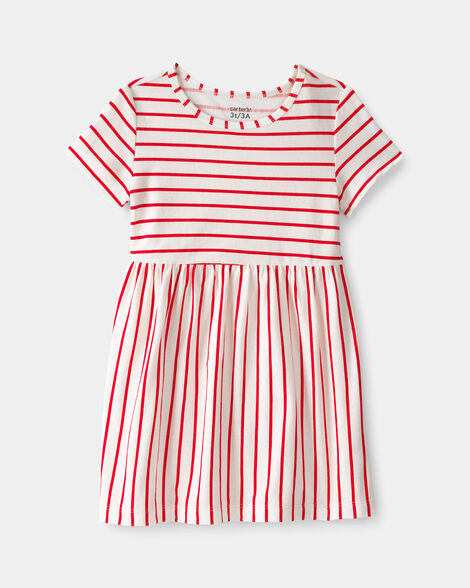 toddler girl striped short-sleeve dress - red/ivory