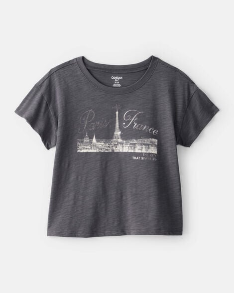 Girls Paris Cotton Short-Sleeve Graphic Tee - Grey