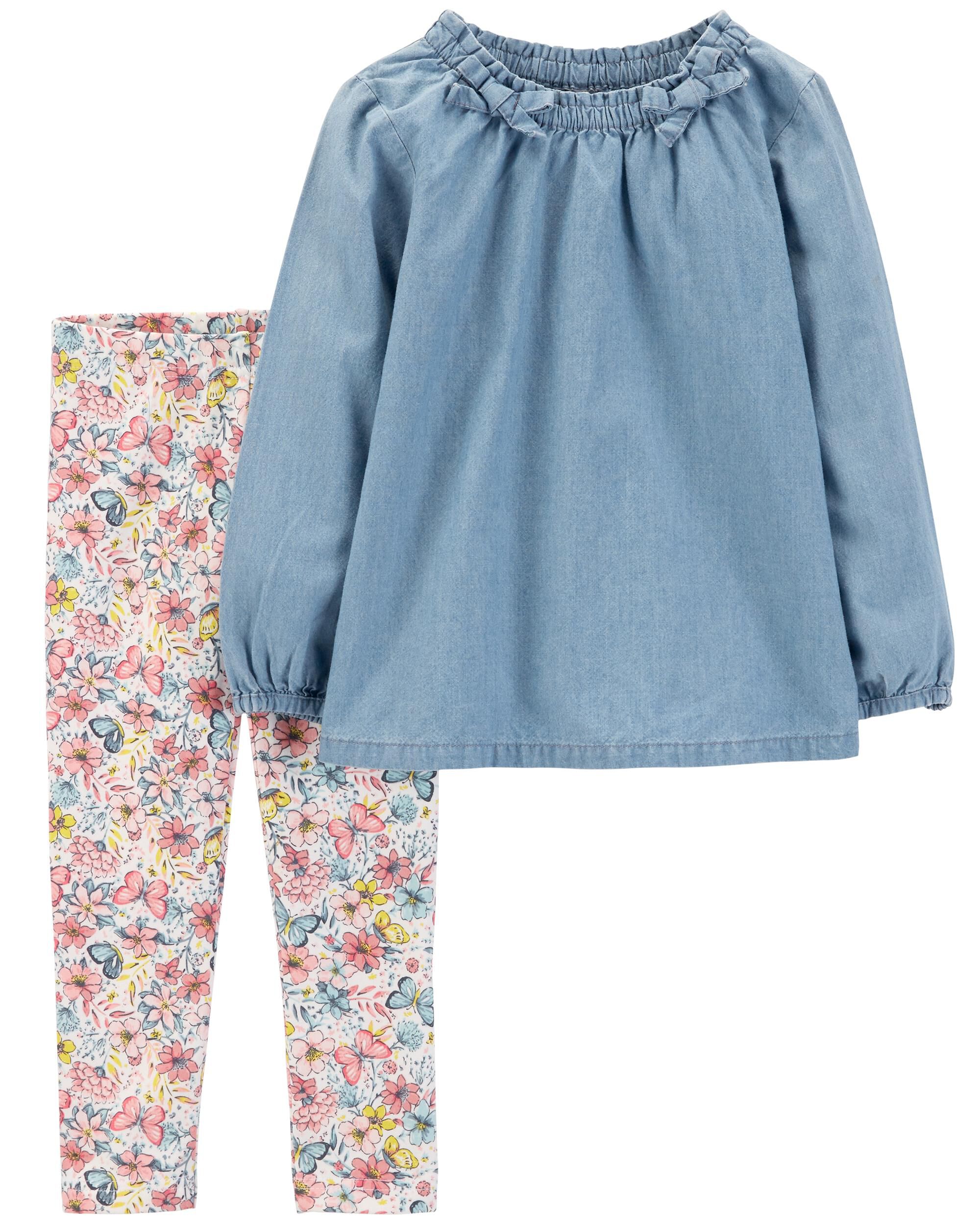 baby girl carter's floral tee & chambray shortalls set