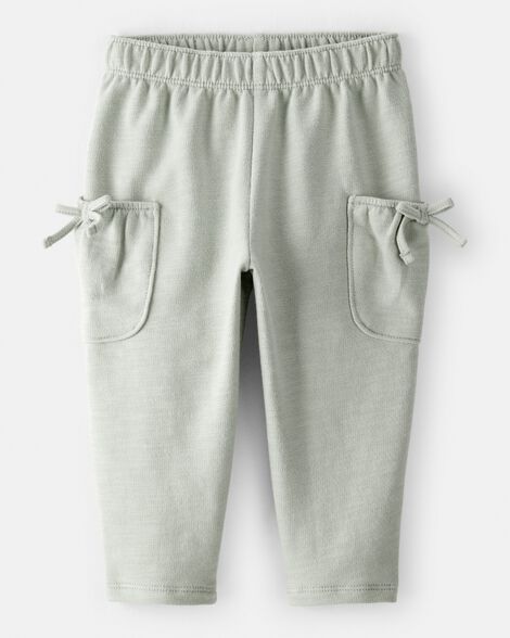 baby girl bow pocket french terry pants - green