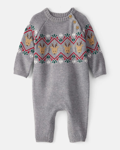 baby boy fair isle long-sleeve jumpsuit - grey