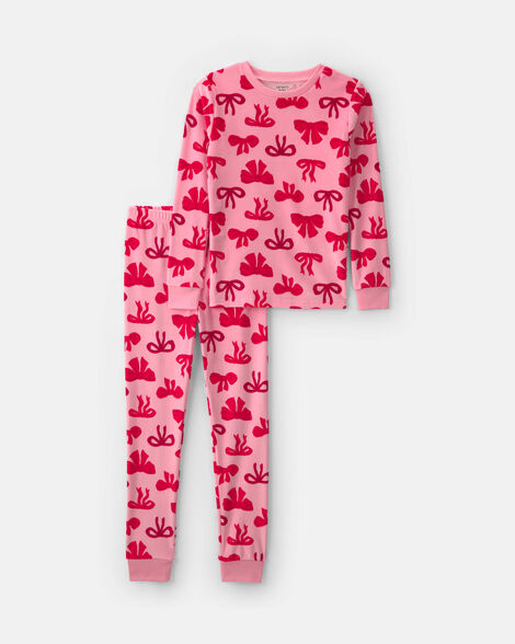 girls 2-piece bows dreamplush snug fit pajama set - pink