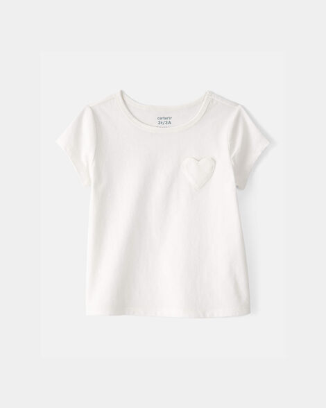 toddler girl heart pocket top - ivory