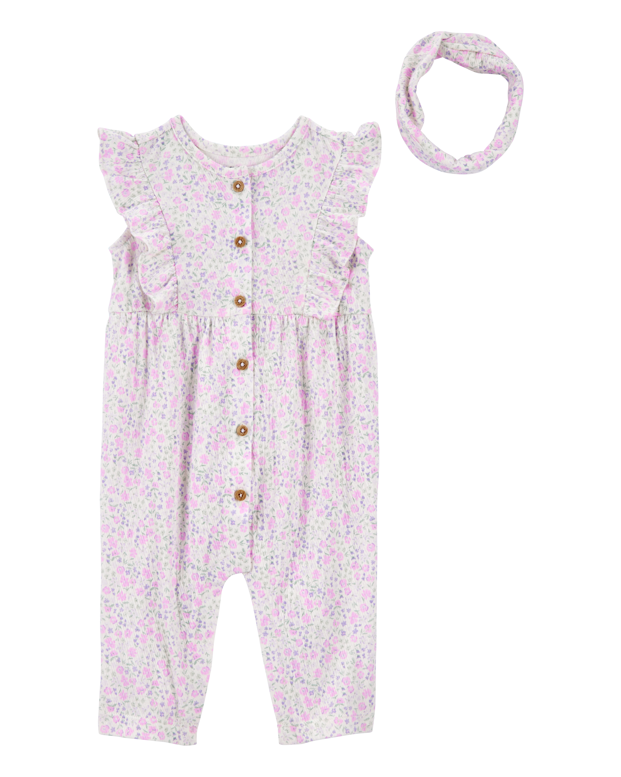 Baby 2-Piece Floral Jumpsuit & Headwrap - Purple