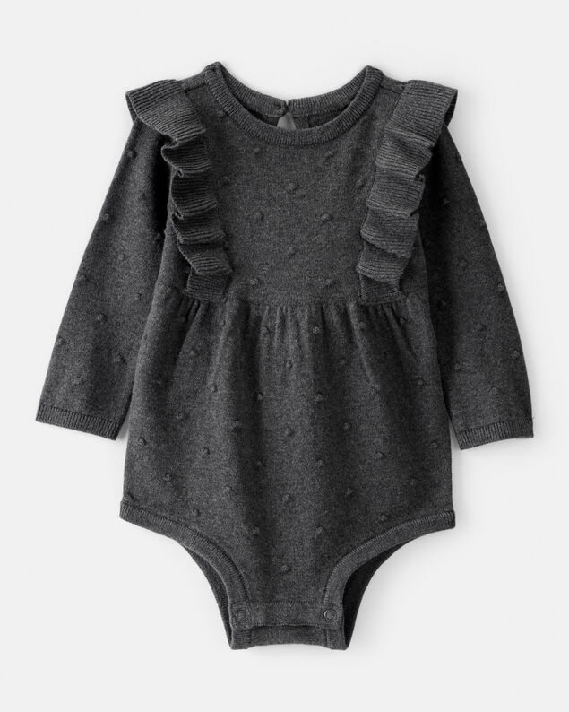 Product image 1 of Baby Girl Ruffle Cotton Long-Sleeve Bodysuit - Grey