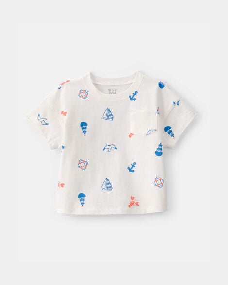 toddler boy nautical pocket tee - white