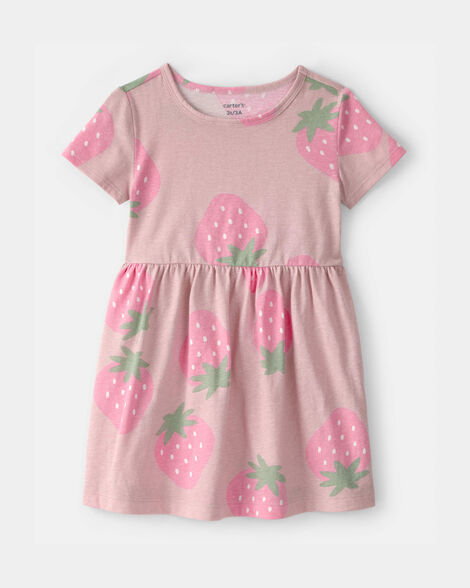 toddler girl strawberry short-sleeve dress - pink