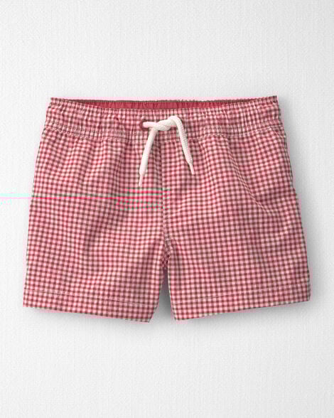 Toddler Boy Recycled Swim Trunks in Red Gingham