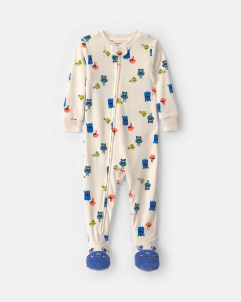 baby boy 1-piece monster 2-way zip dreamplush snug fit footed pajama - cream