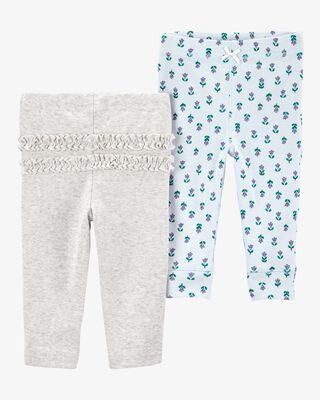 Product image 1 of Baby 2-Pack Floral Pull-On Pants - Grey/Blue