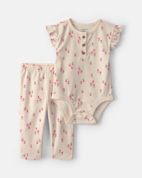 baby girl 2-piece floral bodysuit & pant set - cream