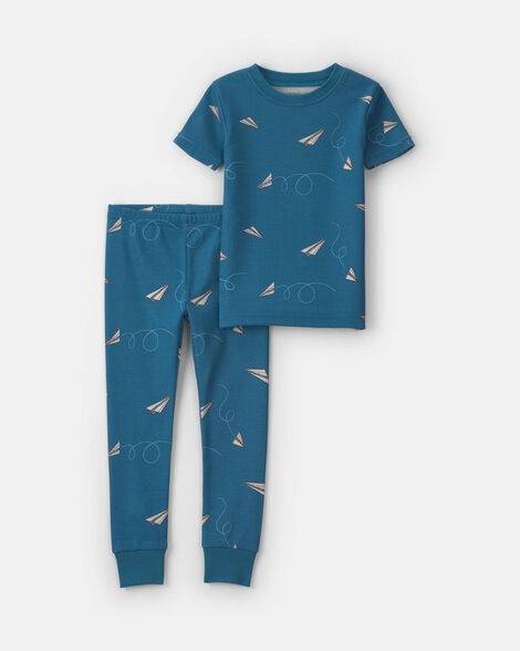 toddler boy paper airplane 100% cotton 2-piece pajama set - navy blue