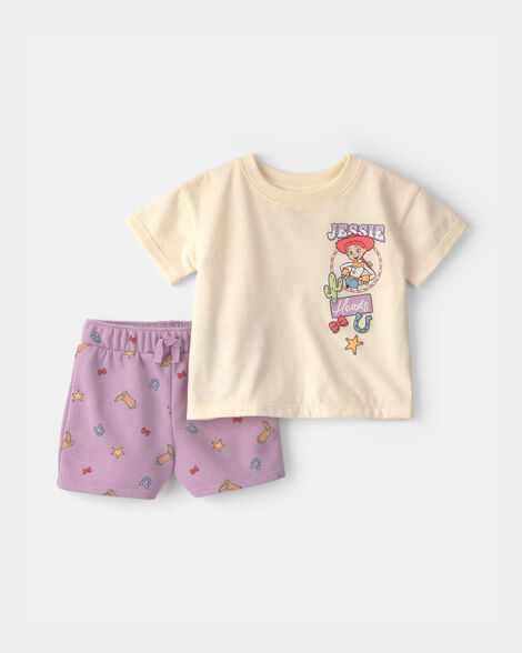 baby girl 2-piece pixar© toy story french terry short-sleeve top & short set - purple/cream