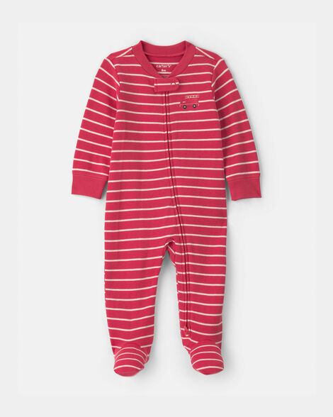 baby boy firetruck striped snug fit sleep & play pajamas - red