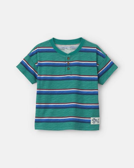 toddler boy striped henley t-shirt - green/blue