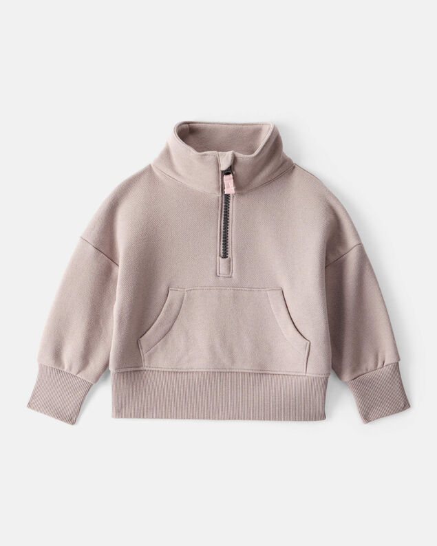 Product image 1 of Baby Girl Long-Sleeve Quarter-Zip Pullover Sweatshirt - Brown