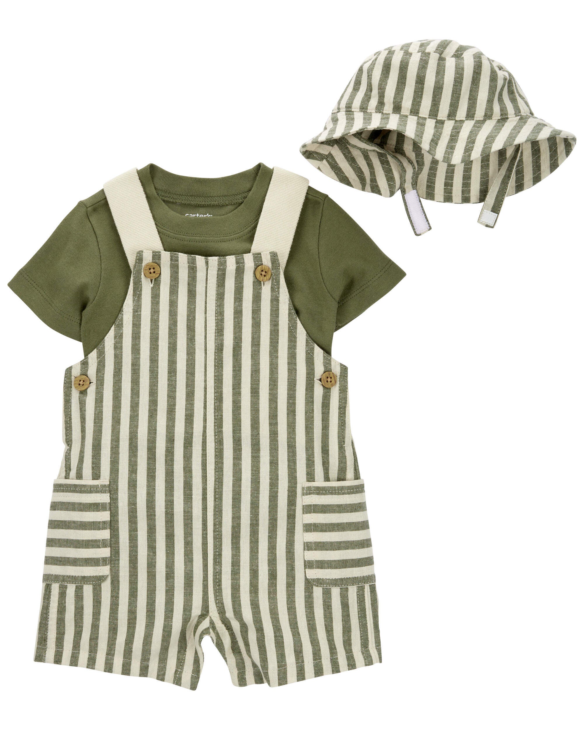 Baby 3-Piece Tee & Striped Linen Shortall Set - Carter's