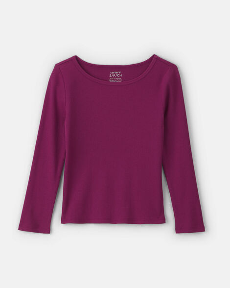 girls long-sleeve ribbed top - burgundy