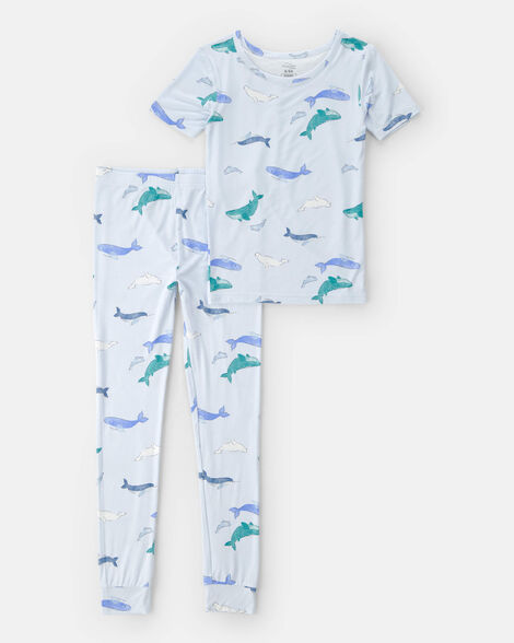 boys whale purelysoft short-sleeve snug fit 2-piece pajama set - blue