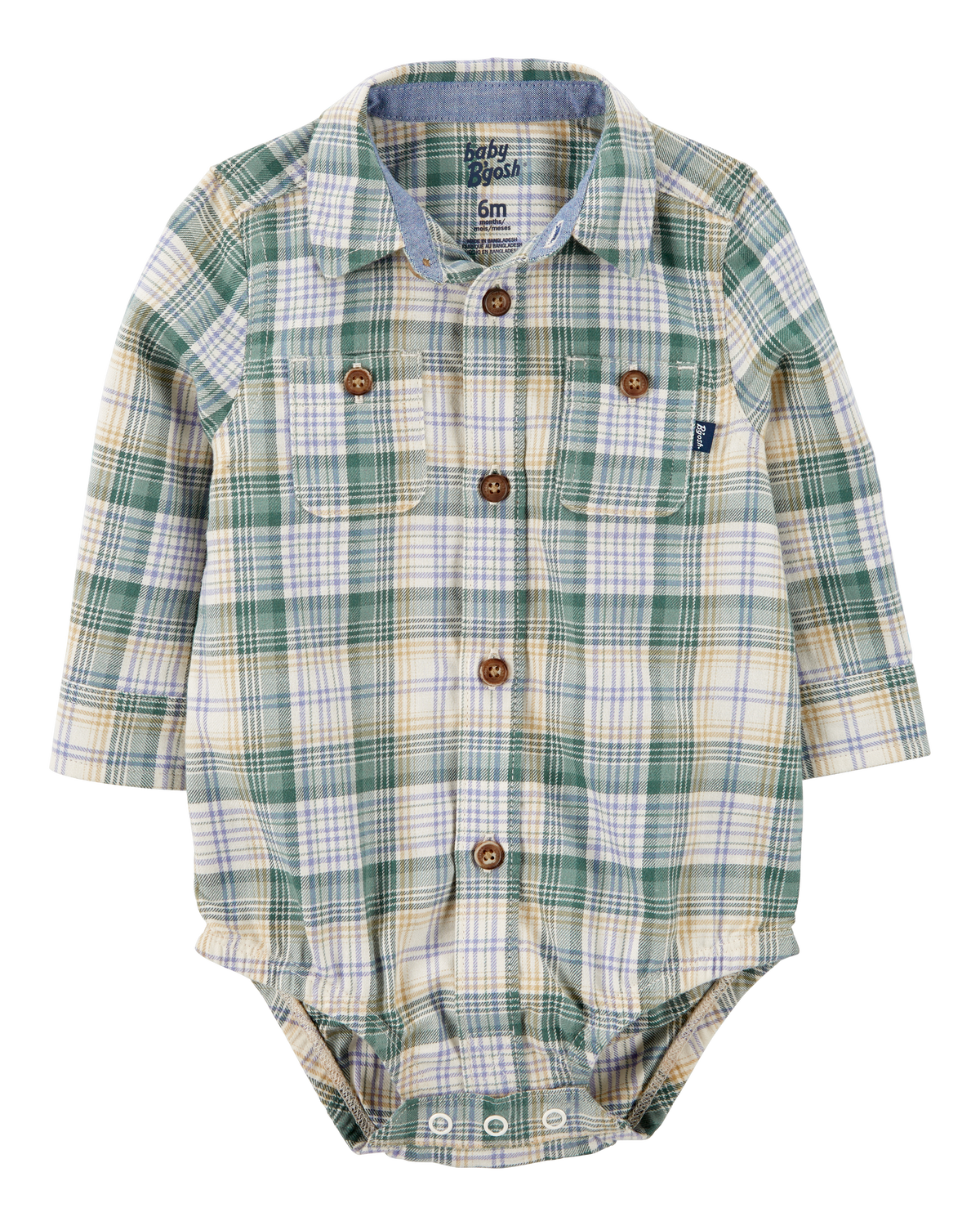 GREEN AND CREAM PLAID LONG SLEEVES SHIRT IN FLANNEL, BABY GREEN AND CREAM PLAID LONG SLEEVES SHIRT IN FLANNEL, BABY