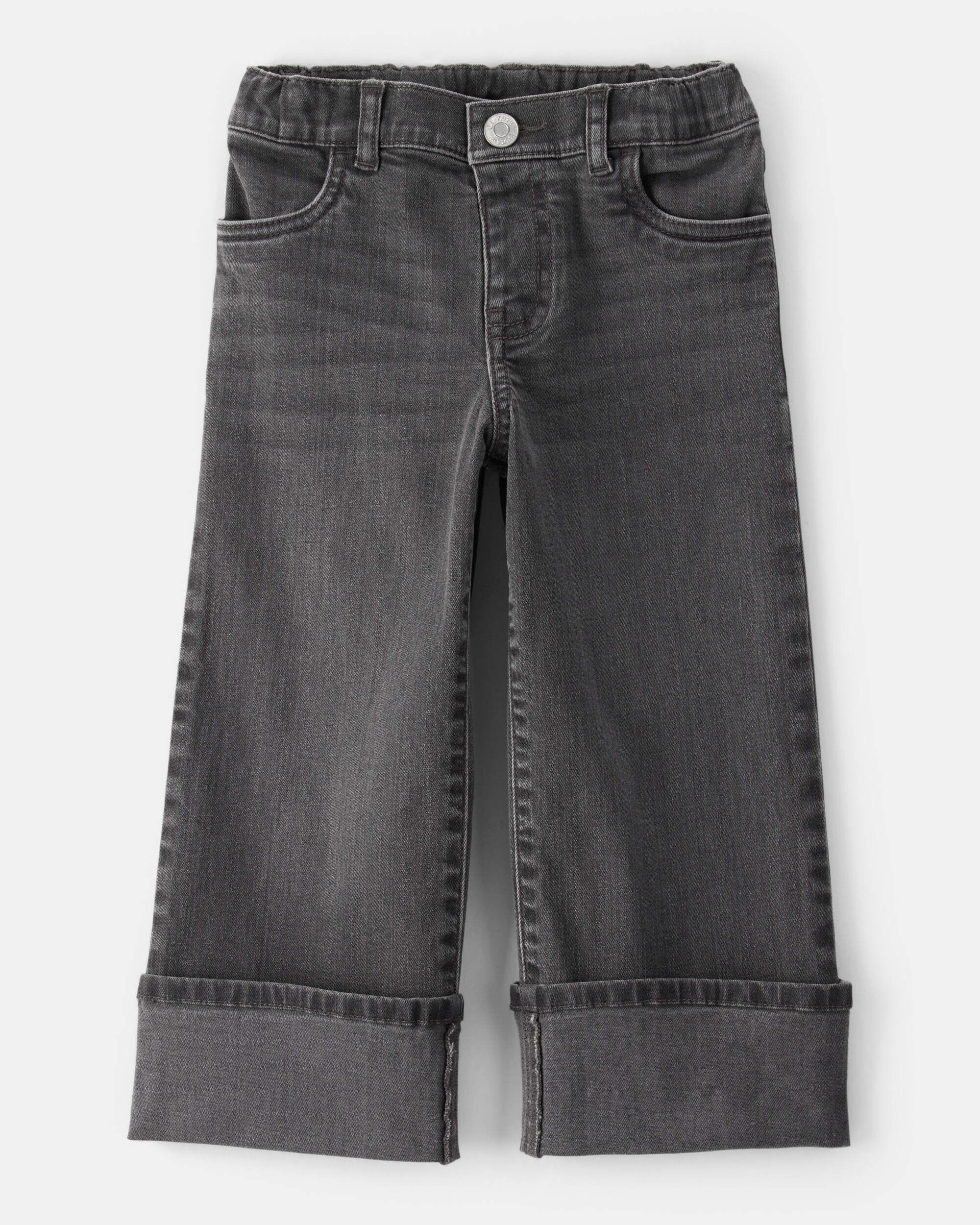 Toddler Girl Denim Wide-Leg Cuff Jeans - Grey