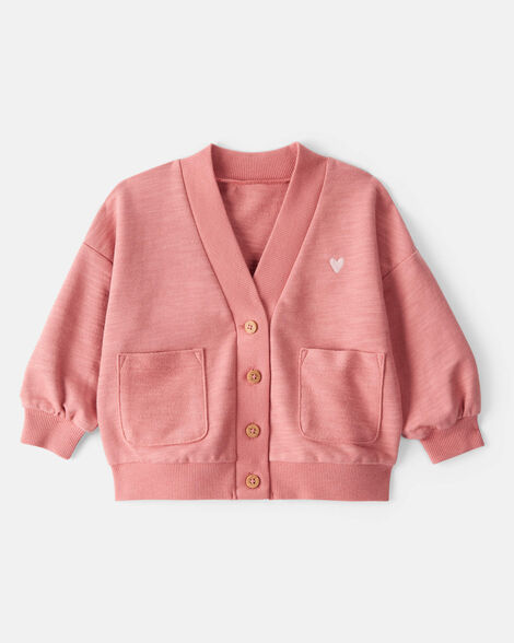 Product image 1 of Baby Girl Heart Cotton Long-Sleeve Cardigan Sweater - Pink