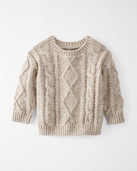 CREAM PATTERNED KNITTED SWEATER IN COTTON, BABY CREAM PATTERNED KNITTED SWEATER IN COTTON, BABY