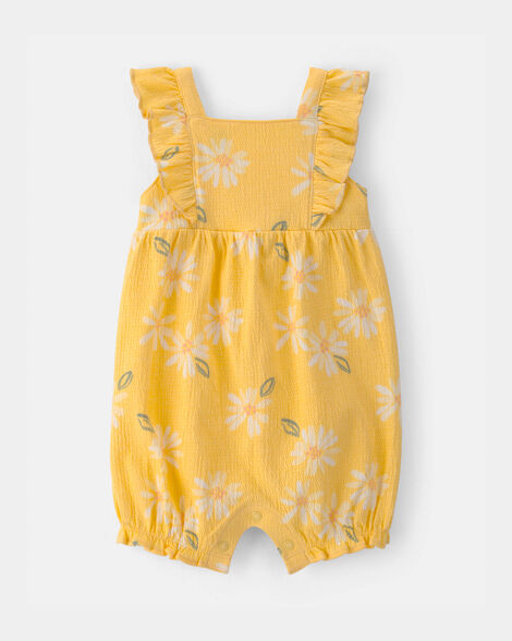 baby girl floral flutter sleeve romper - yellow