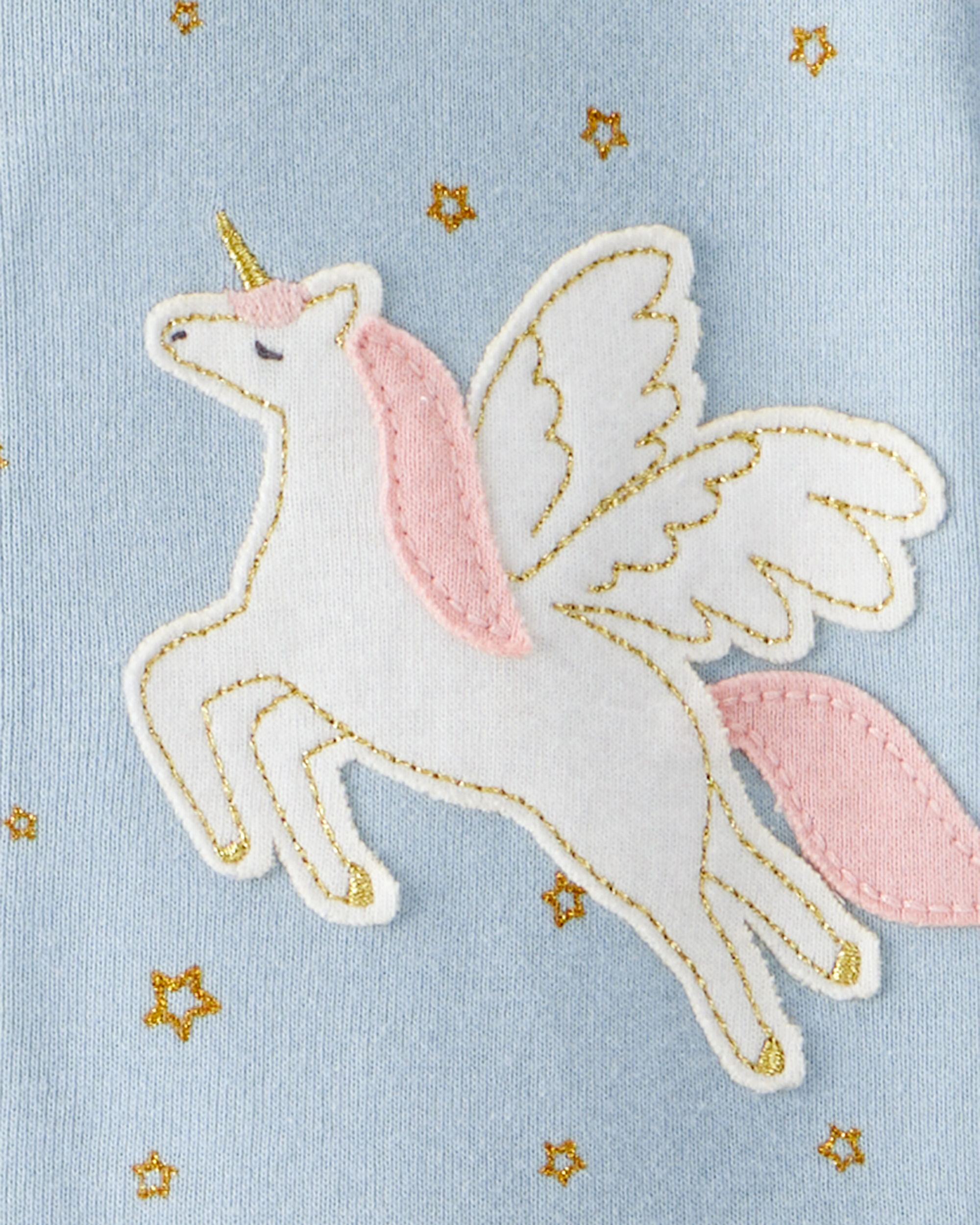 Baby Girl Unicorn Star Print 100% Cotton Long-Sleeve 2-Way Zip 1-Piece Pajamas - Blue