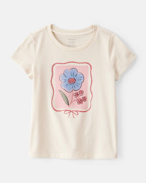 toddler girl flower short-sleeve graphic tee - ivory