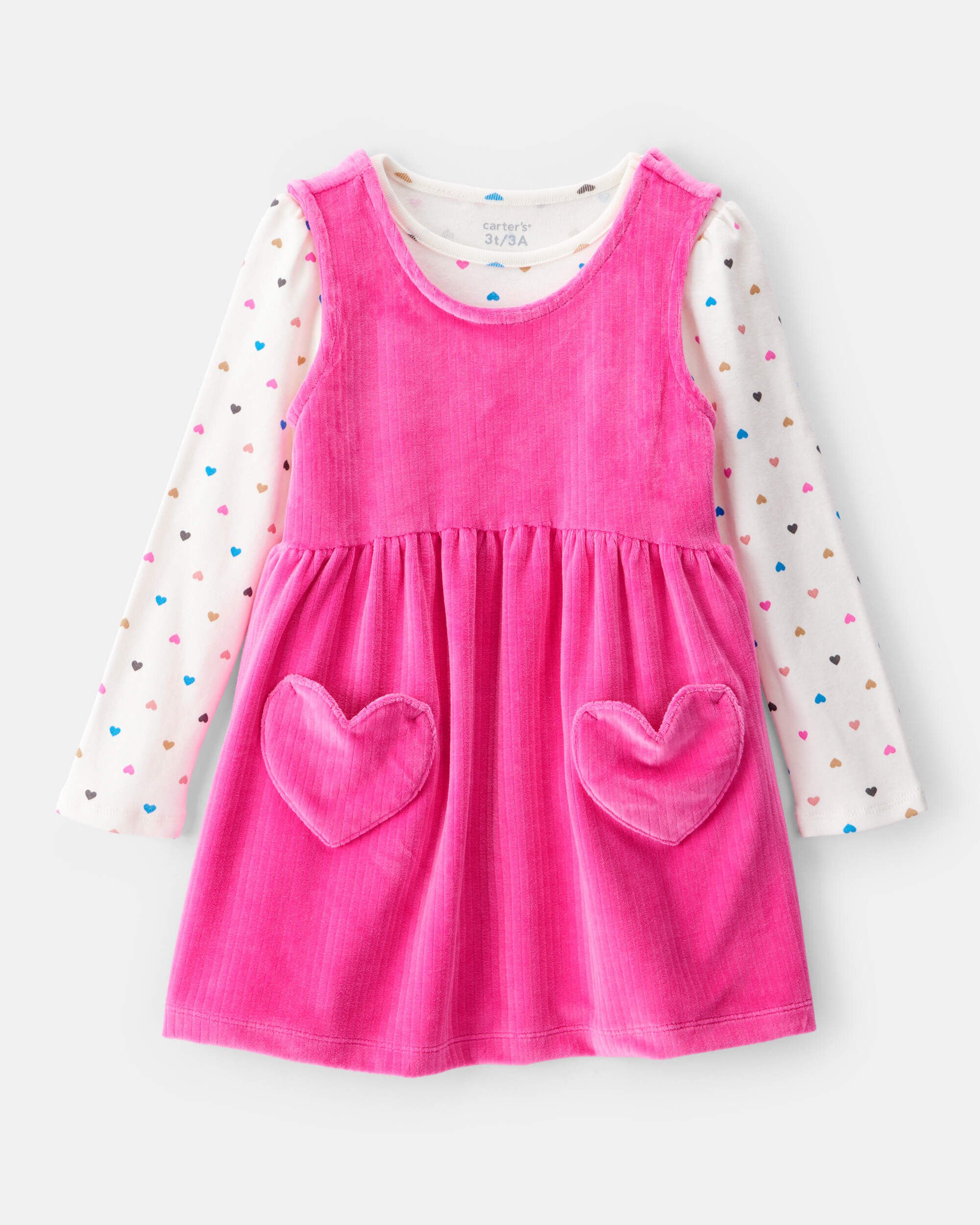 Toddler Girl Heart Velour Dress Set - Pink - Carter's | Carter's