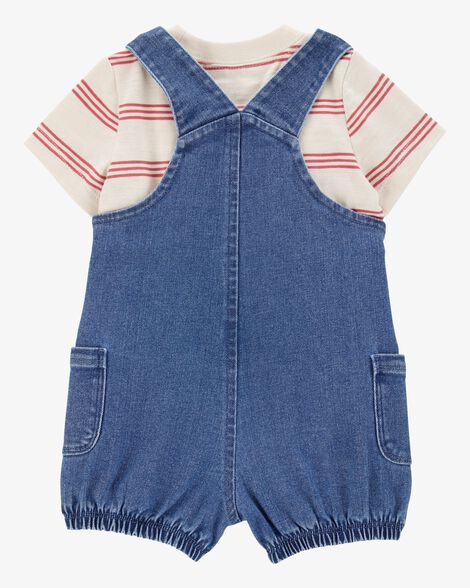  Product image 2 of Baby 2-Piece Striped Tee & Denim Shortall Set - Navy/Ivory