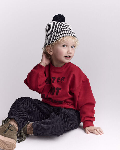 Toddler Striped Pom Pom Beanie - Black/White