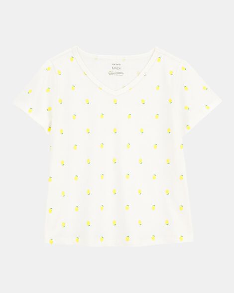 kid lemon print short-sleeve fashion top - ivory