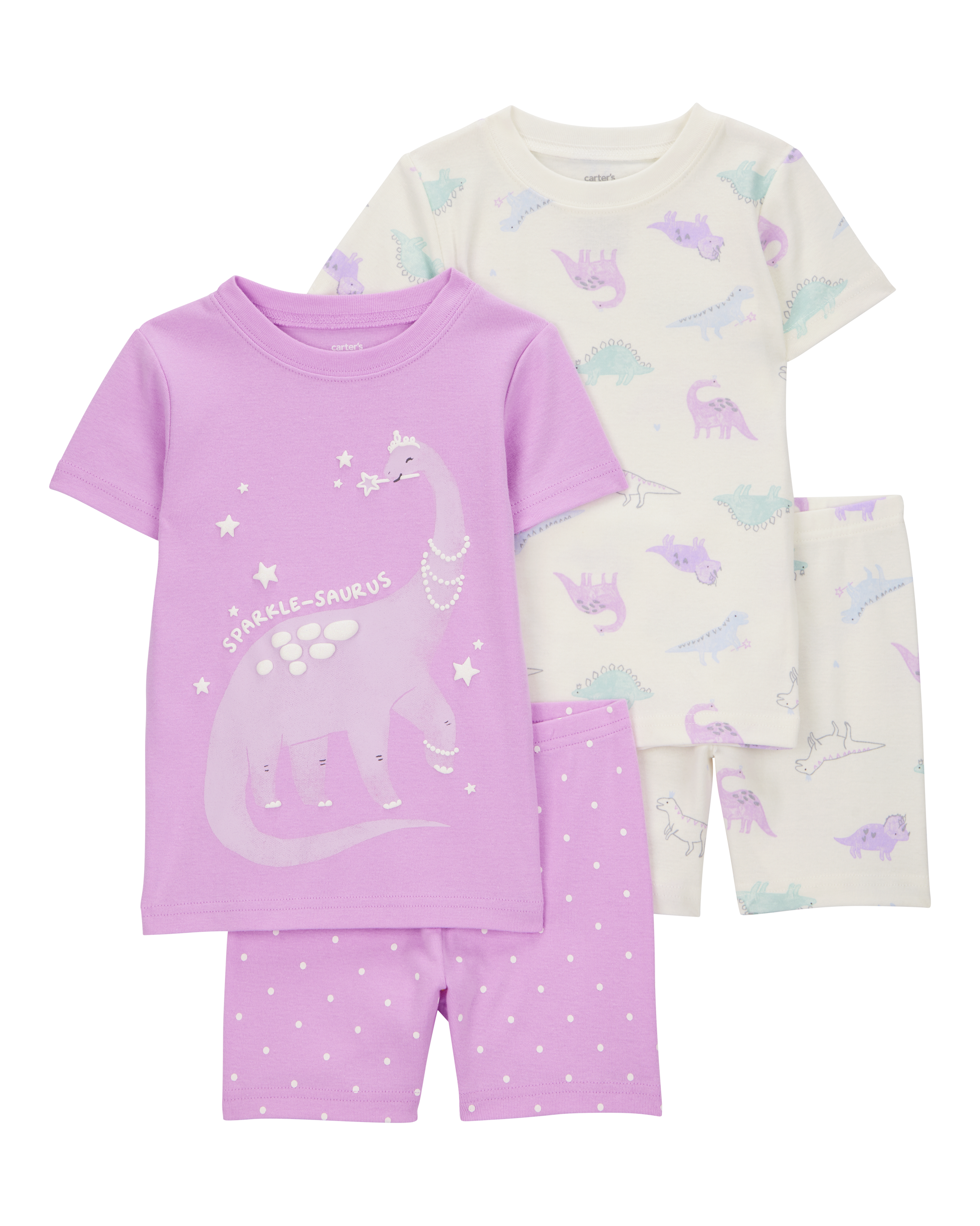 Toddler Dinosaur Print Snug Fit Cotton 4-Piece Pajamas