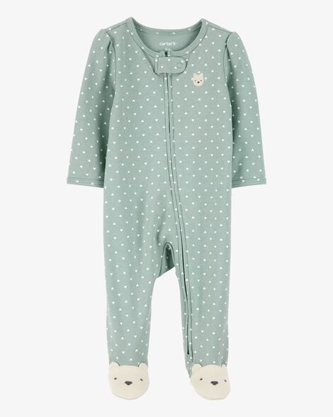  Product image 1 of Baby Girl Polka Dot 2-Way Zip Cotton Sleep & Play Pajamas - Green