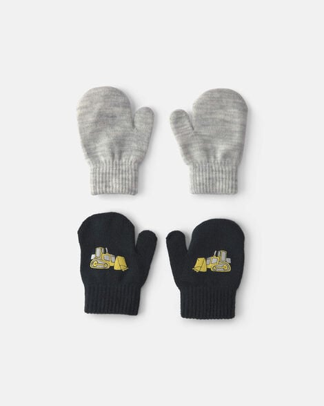 toddler boy 2-pack construction mittens - black/grey