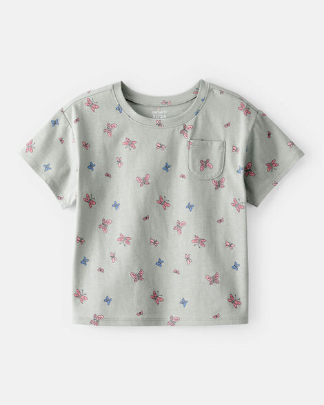 toddler girl butterfly-print short-sleeve pocket tee - green