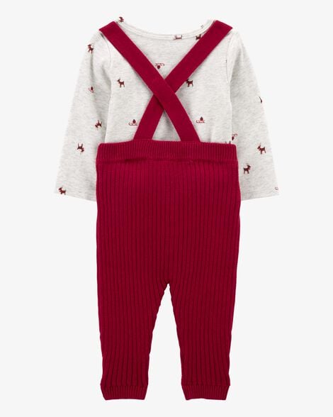 Product image 2 of Baby 2-Piece Reindeer Bodysuit & Suspender Pant Set