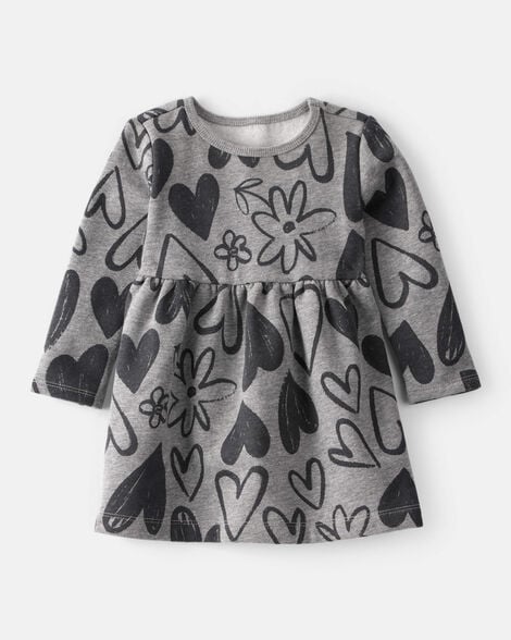 baby girl daydream fleece heart knit dress - grey