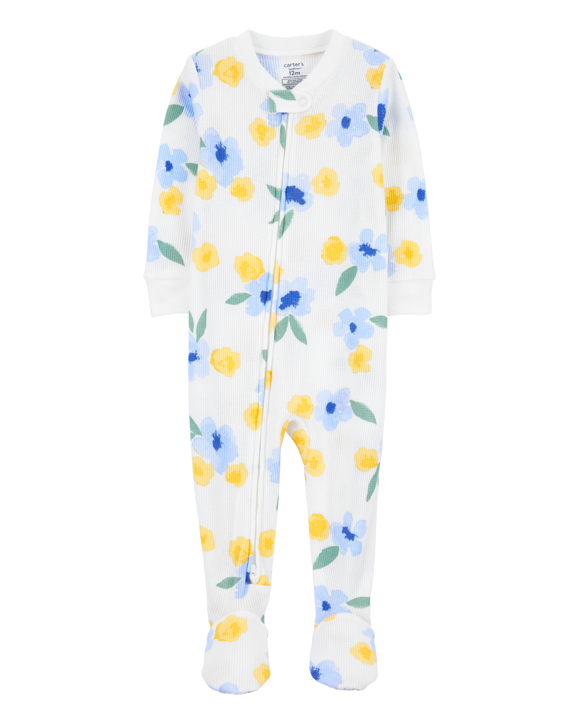 Baby Girl Floral Waffle Knit Footie 1-Piece Pajamas