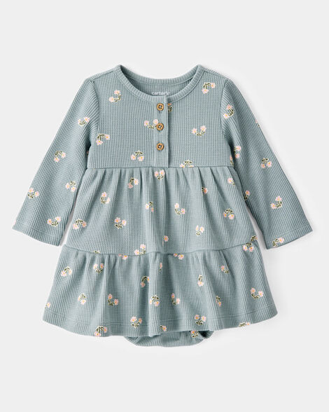 Product image 1 of Baby Floral Waffle Knit Bodysuit Dress - Green