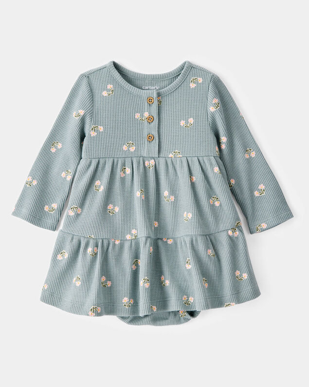 Product image 1 of Baby Floral Waffle Knit Bodysuit Dress - Green