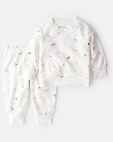 baby girl paint print purelysoft long-sleeve tee & pant set - ivory