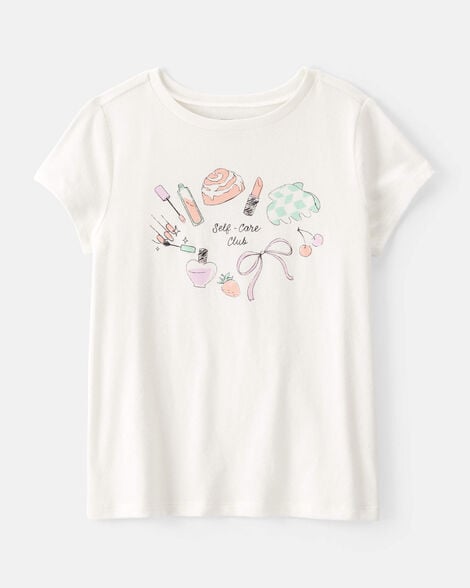 girls 'self care club' short-sleeve graphic tee - ivory