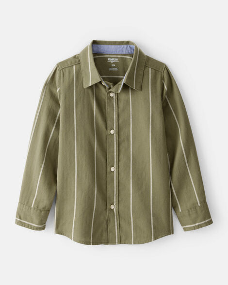 Product image 1 of Boys Striped Cotton Long-Sleeve Button-Down Shirt - Green
