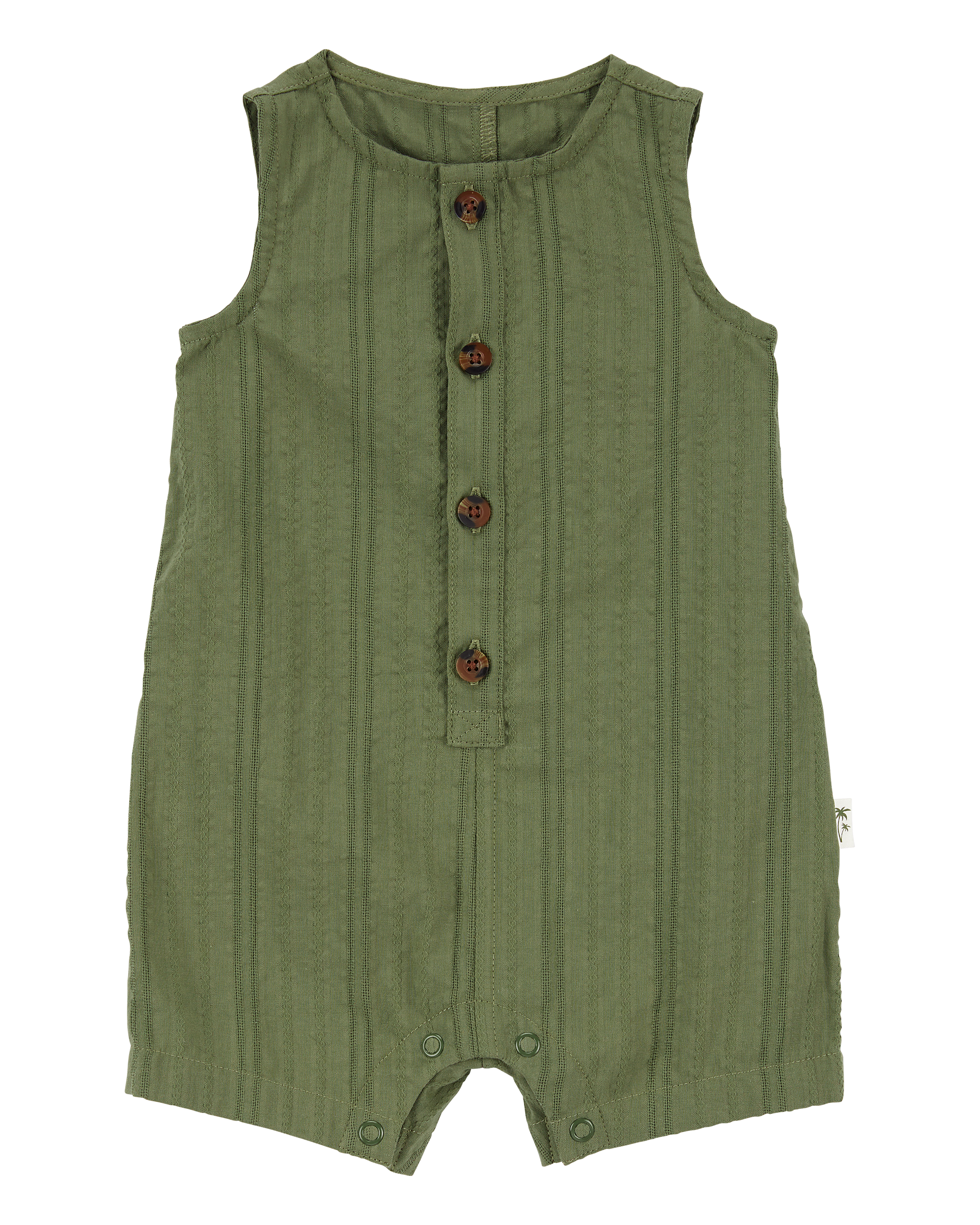 Baby Button-Down Cotton Romper - Green