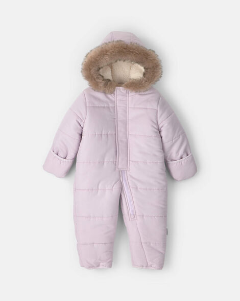 Baby Girl 1-Piece Hooded Pram Snowsuit - Purple